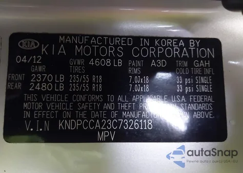 2012 Kia Sportage Ex z USA, uszkodzony, nr VIN KNDPCCA23C7326118